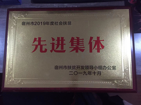 2019年10月获得宿州市社会扶贫先进集体